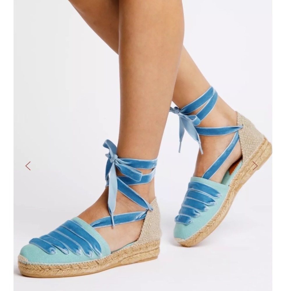 Penelope Chilvers Low Valenciana Dali‎ Espadrilles Sky/Blue Velvet Anthropologie - Picture 3 of 13